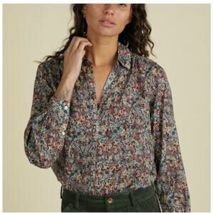 Trovata Courtney Cotton Henley Top in Greenhouse Ditsy Floral Print Size Small